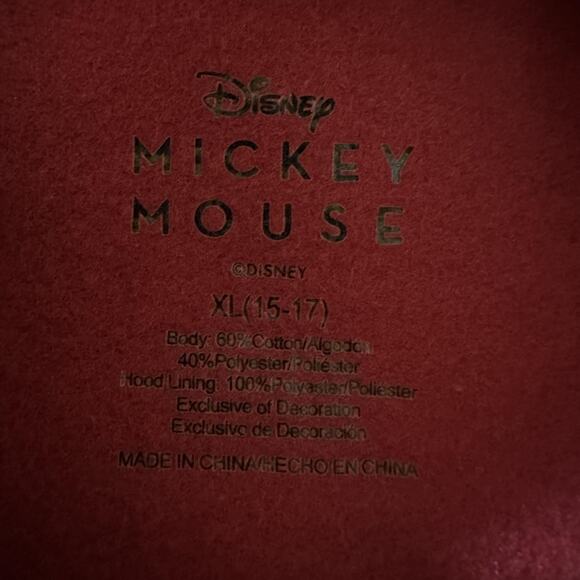 Disney Mickey Mouse Hoodie Mens XL Red Sherpa Lined Classic Pullover Sweatshirt - Picture 8 of 9